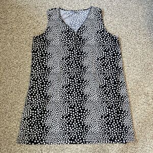 Avenue Black and White Textured Polka Dot Dress Plus Size 22-24 Sleeveless Zip